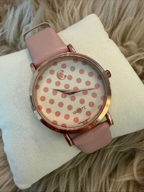 Charming Charlie Pink Polka Dot Leather Strap Watch